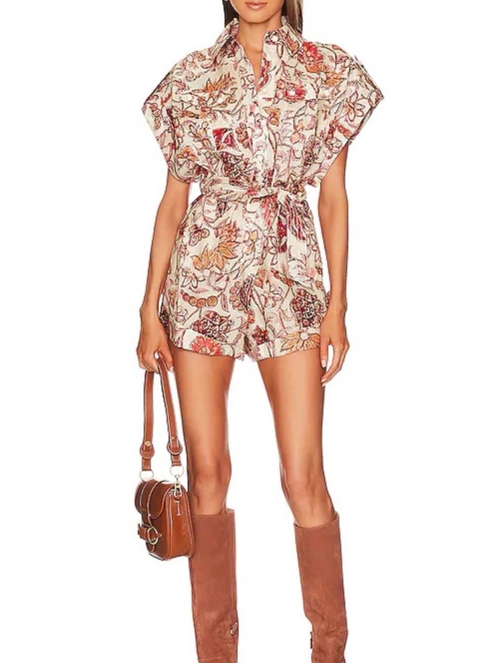 Zimmermann Cream Tunic with Red and Orange Floral Print